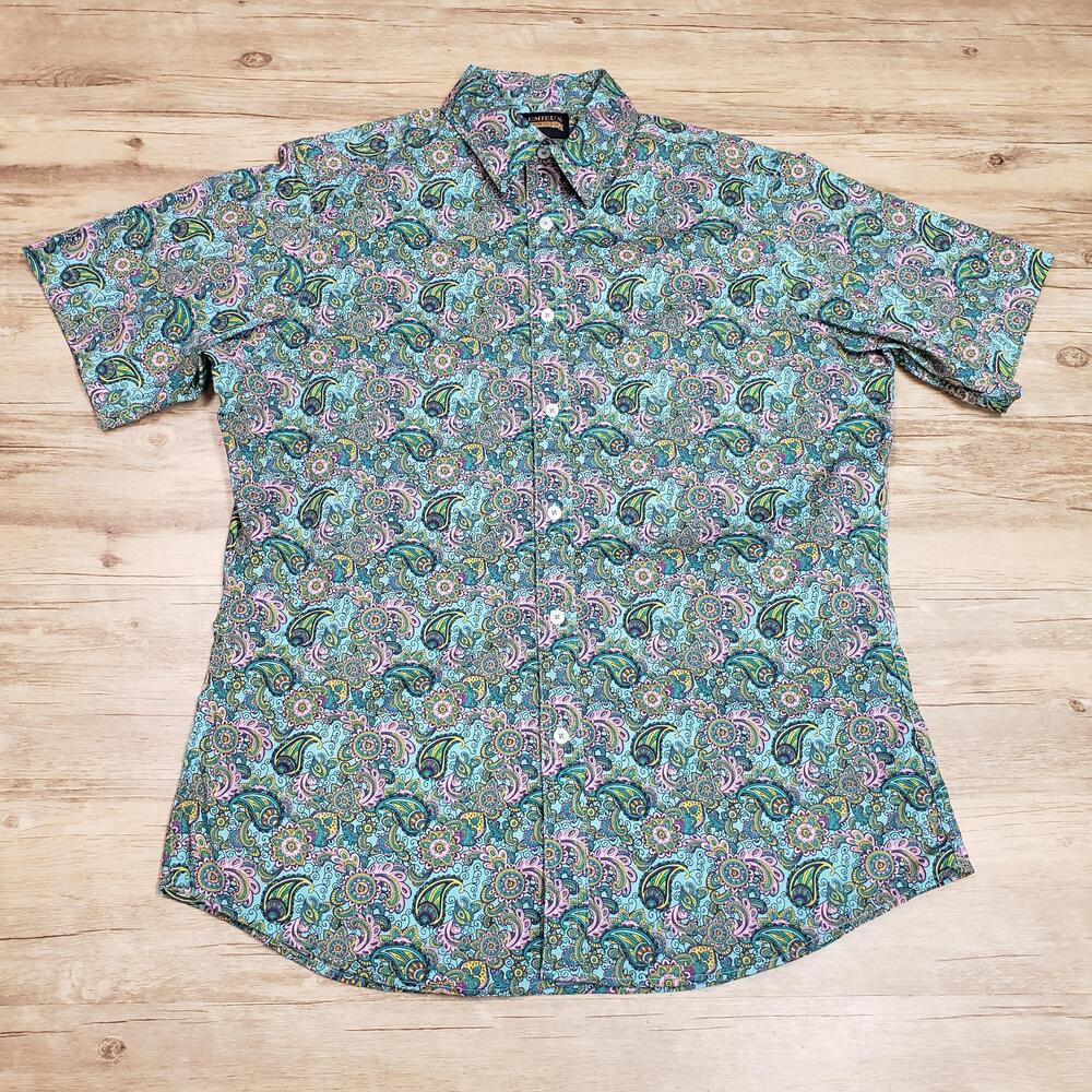 Cremieux Shirt Mens L Multicolor Paisley Short Sleeve Button Up Stretch Casual